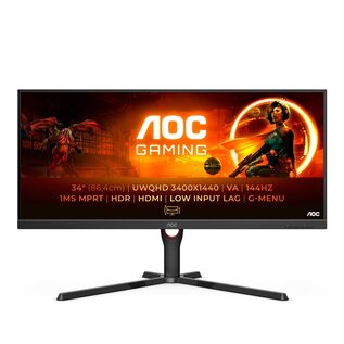 AOC G3 U34G3XM/EU LED display 86,4 cm (34") 3440 x 1440 Pixels UltraWide Quad HD Zwart, Rood