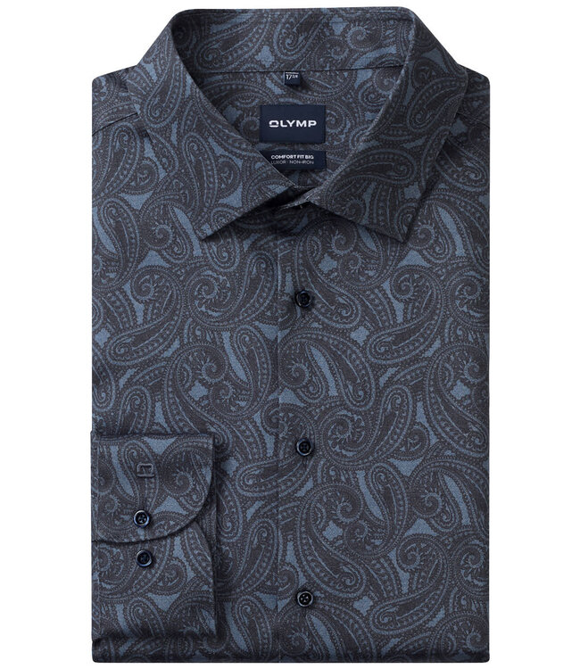 OLYMP OLYMP Luxor Hemd Dunkel Paisley – Bügelfrei Satin-Baumwolle