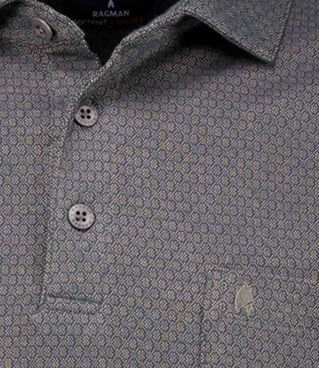 RAGMAN Herren Langarm Poloshirt Anthrazit Grosse Grössen – Softknit