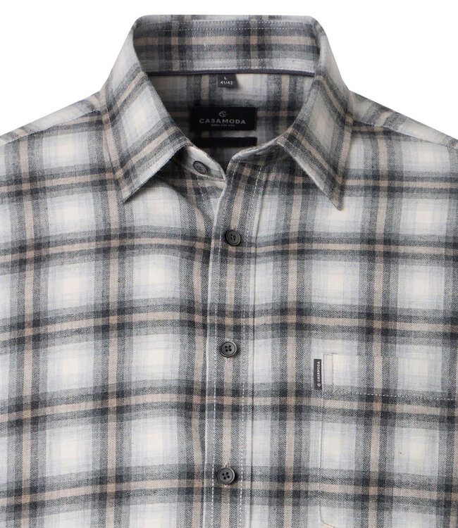 CASA MODA Herren Flanellhemd Grau Kariert Grosse Grössen – Casual Fit