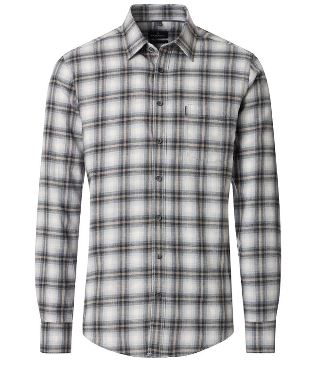 CASA MODA Herren Flanellhemd Grau Kariert Grosse Grössen – Casual Fit