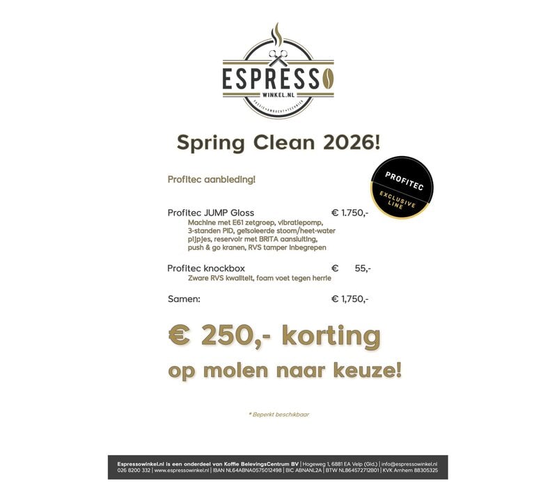 SPRING CLEAN ACTIE - Profitec JUMP met €250,- korting op molen