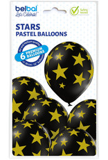 Belbal latex ballon stars zwart goud 6 stuks