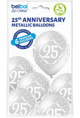 Belbal latex ballon 25th Anniversary 6 stuks