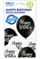 Belbal latex ballon happy birthday zwart/wit 6 stuks