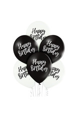 Belbal latex ballon happy birthday zwart/wit 6 stuks