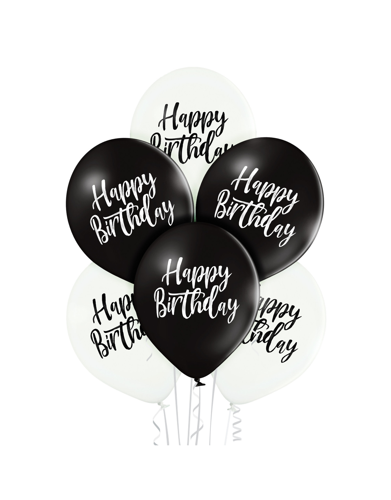 Belbal latex ballon happy birthday zwart/wit 6 stuks