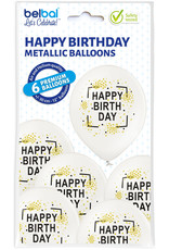 Belbal latex ballon Happy birthday wit zwart goud 6 stuks