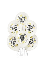 Belbal latex ballon Happy birthday wit zwart goud 6 stuks