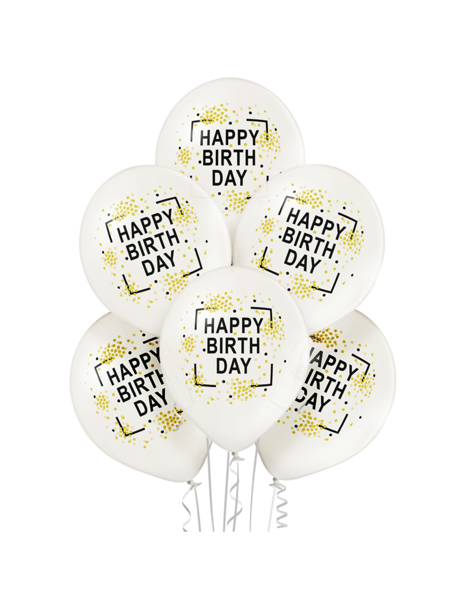 Belbal latex ballon Happy birthday wit zwart goud 6 stuks