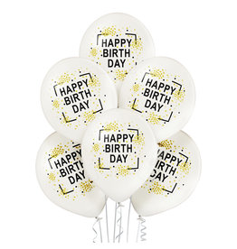 Belbal latex ballon Happy birthday wit zwart goud 6 stuks