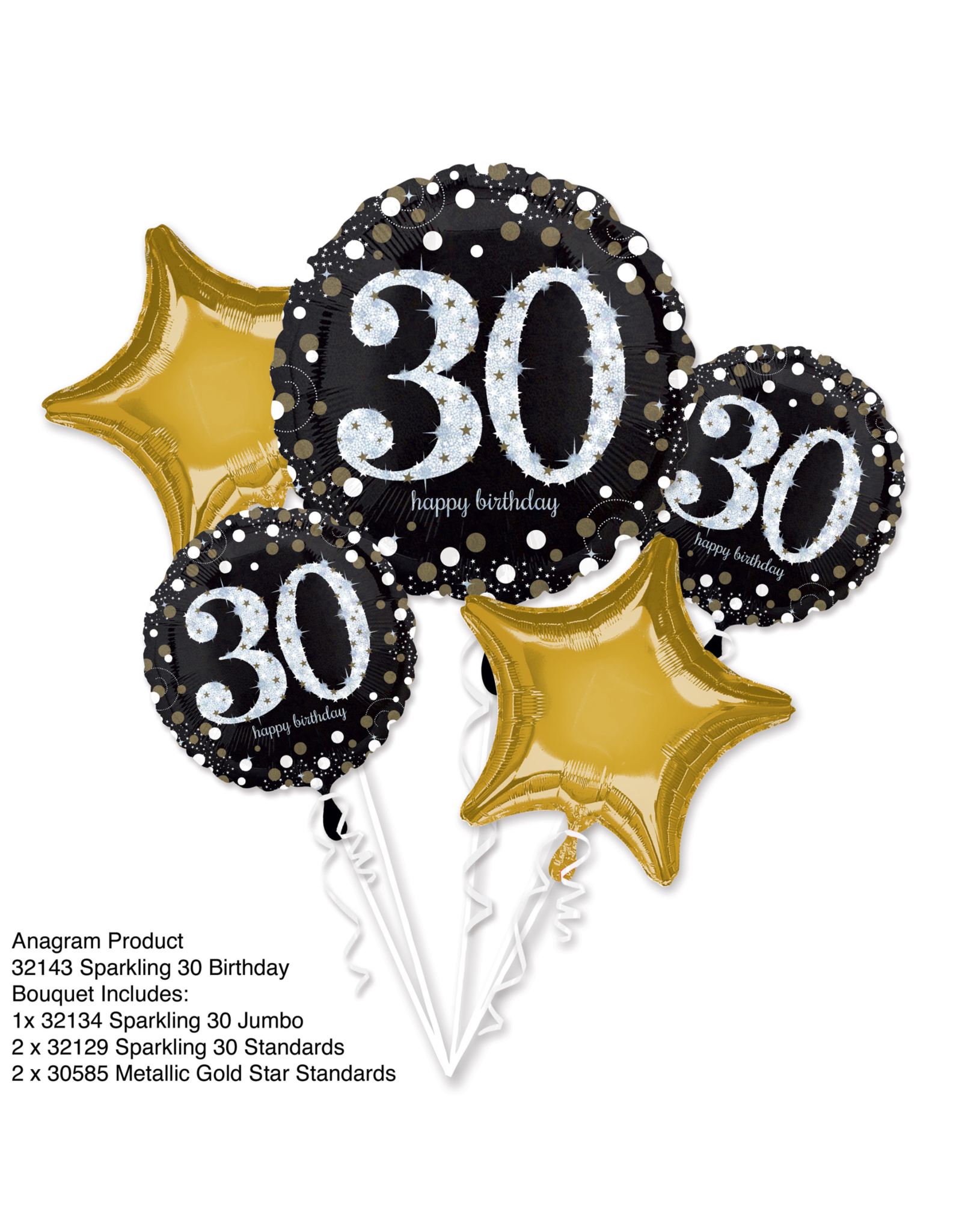 Sparkling folieballonpakket 30 jaar 5-delig