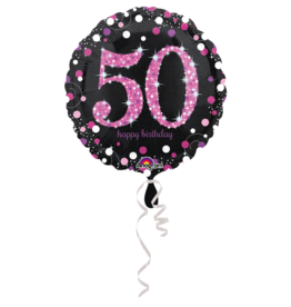 Folieballon sparkling roze 50 jaar 45 cm