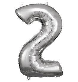 Folieballon zilver cijfer 2 86 cm