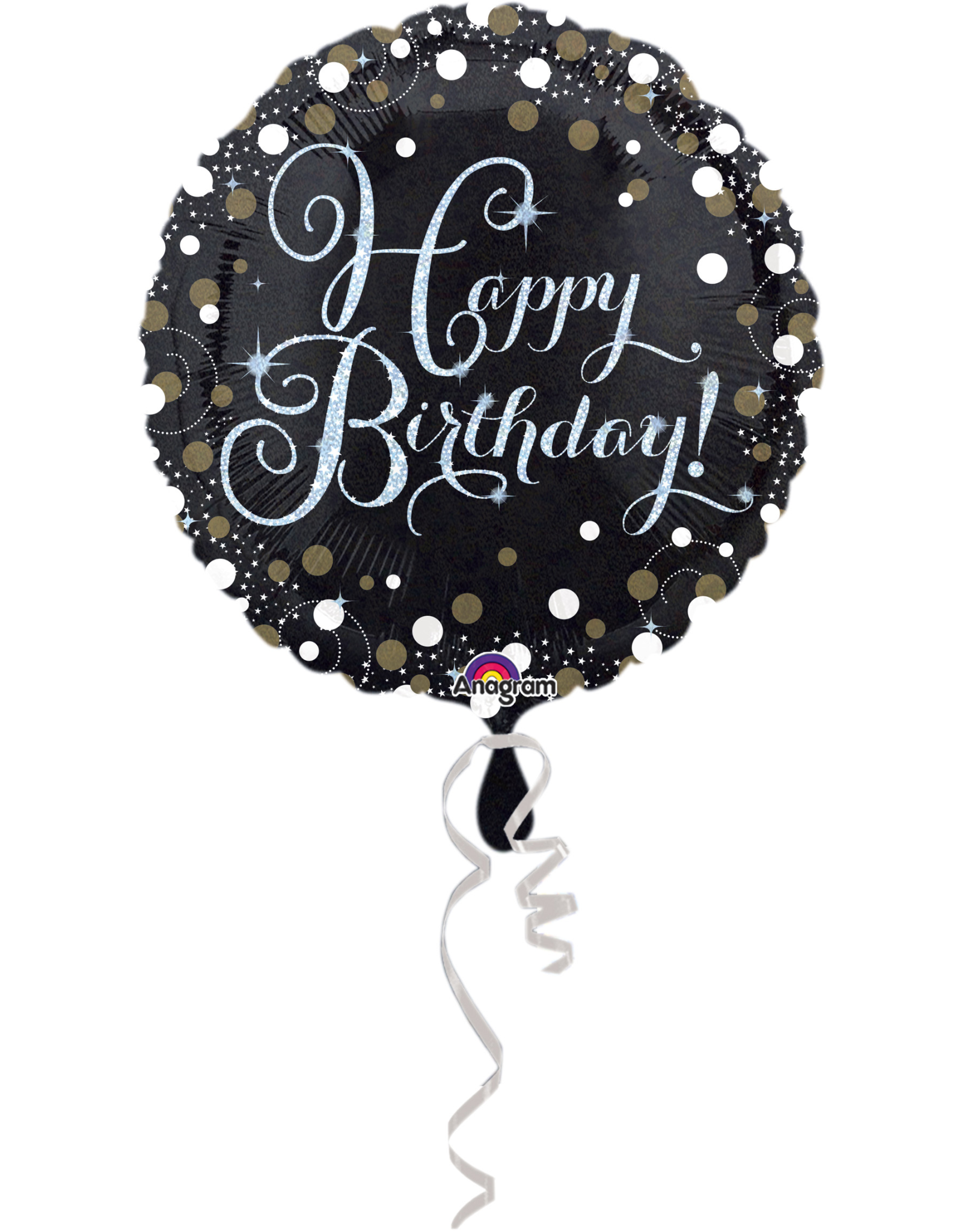 Folieballon sparkling happy birthday zwart zilver