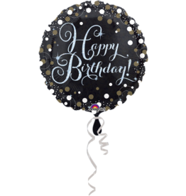 Folieballon sparkling happy birthday zwart zilver