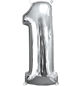 Folieballon zilver cijfer 1 66 cm