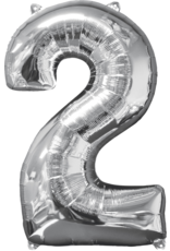 Folieballon zilver cijfer 2 66 cm Folieballon zilver cijfer 2 66 cm
