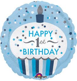 Amscan folieballon 1st birthday cupcake blue 45 cm