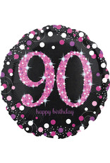Folieballon sparkling 90 jaar 45 cm zwart/roze