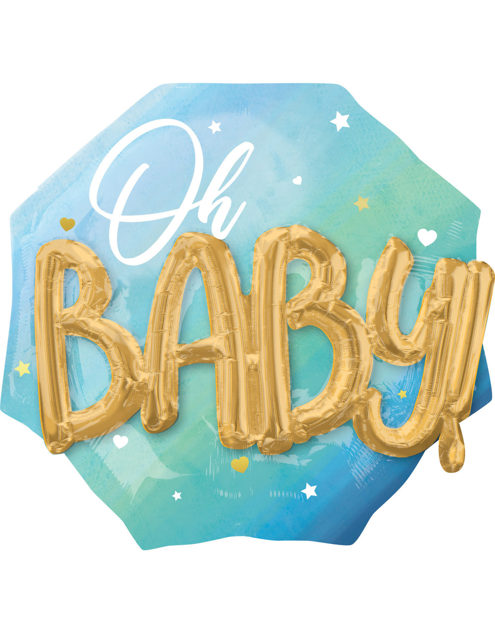 Folieballon OH BABY blauw 3D 71 x 71 cm