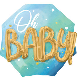 Folieballon OH BABY blauw 3D 71 x 71 cm