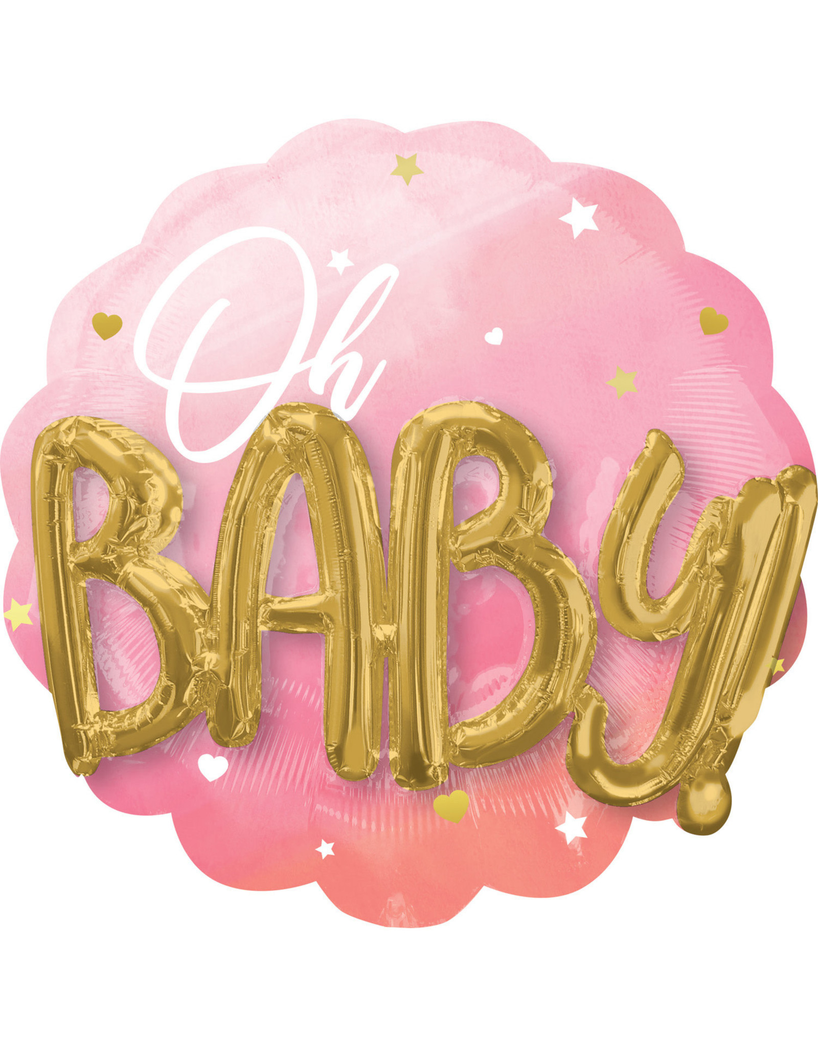 Folieballon OH BABY roze 3D 71 x 71 cm