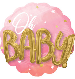 Folieballon OH BABY roze 3D 71 x 71 cm