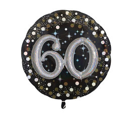 3D folieballon sparkling 60 jaar 81 cm zwart/zilver