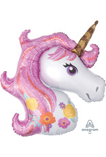 Folieballon unicorn pink glitter 83 x 73 cm