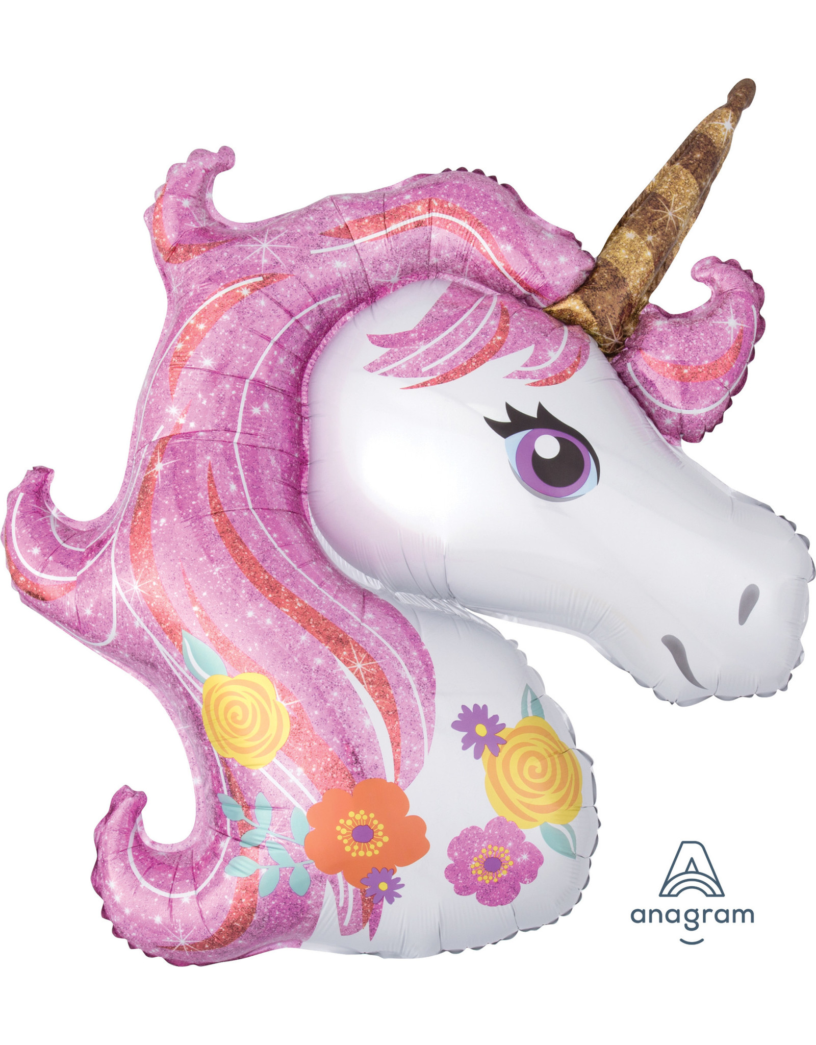 Folieballon unicorn pink glitter 83 x 73 cm