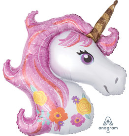 Folieballon unicorn pink glitter 83 x 73 cm
