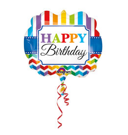 Amscan folieballon supershape happy birthday stripes & chevron