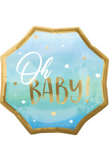 Folieballon superhape OH BABY blauw goud 55 x 55 cm