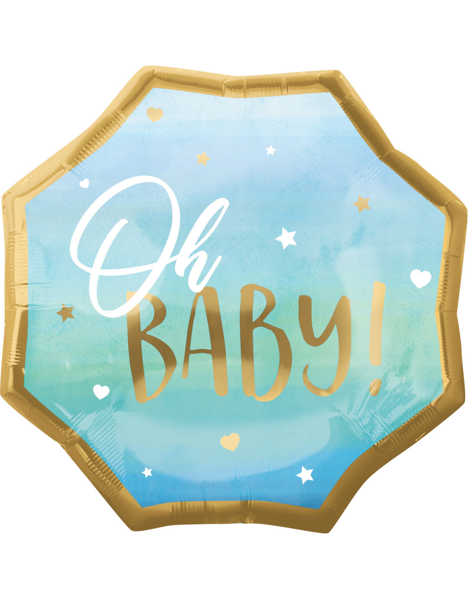 Folieballon superhape OH BABY blauw goud 55 x 55 cm
