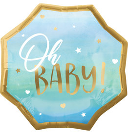 Folieballon superhape OH BABY blauw goud 55 x 55 cm