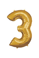 Folieballon goud cijfer 3 86 cm Folieballon goud cijfer 3 86 cm