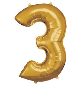 Folieballon goud cijfer 3 86 cm
