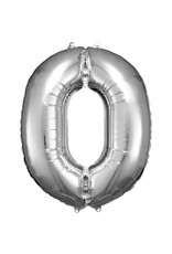 Folieballon zilver cijfer 0 86 cm
