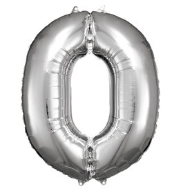 Folieballon zilver cijfer 0 86 cm