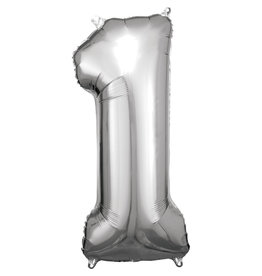 Amscan folieballon zilver cijfer 1 86 cm