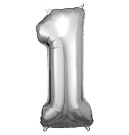 Folieballon zilver cijfer 1 86 cm