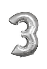 Folieballon zilver cijfer 3 86 cm