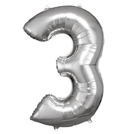 Folieballon zilver cijfer 3 86 cm