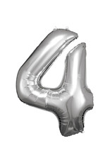 Folieballon zilver cijfer 4 86 cm Folieballon zilver cijfer 4 86 cm