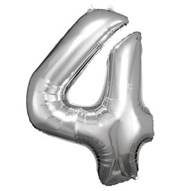 Amscan folieballon zilver cijfer 4 86 cm