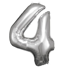 Folieballon zilver cijfer 4 86 cm