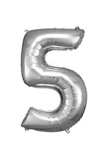Folieballon zilver cijfer 5 86 cm