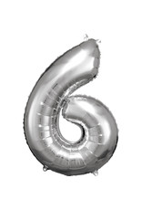 Folieballon zilver cijfer 6 86 cm Folieballon zilver cijfer 6 86 cm