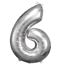 Folieballon zilver cijfer 6 86 cm